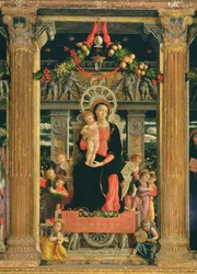 Jungfrau und Kind mit Engeln, Mittelteil des Altars von St. Zeno von Verona, 1456-60 (Detail)